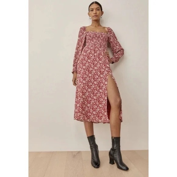 REFORMATION Cello Floral-Print Dress - Red - Picture 1 of 5